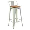 Sgabello in ferro New Bristol bianco seduta in legno 42x42x77/94 cm