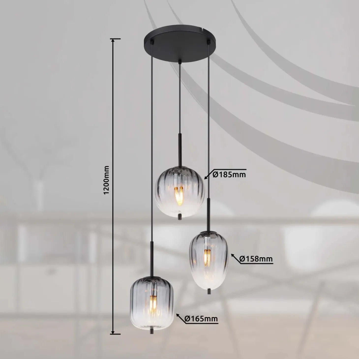 Sospensione Attila 3 luci Ø 460x1200 mm