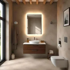 Specchio con cornice satinata 2,5 cm retroilluminata LED GIDEON 60x80 cm
