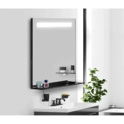 Specchio Led Carol con profilo nero con mensola metallo 80x80 cm