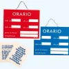 Targa di informazione con catenella "Orario di lavoro" 15 x 11 cm blu