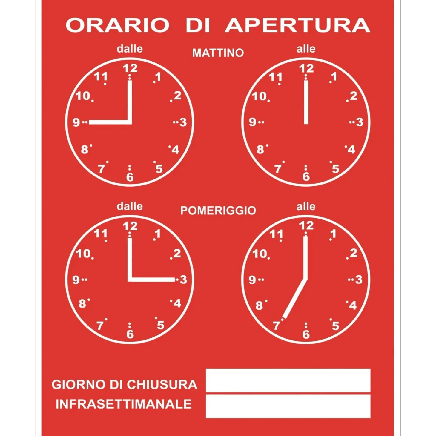 Targa "Orario di apertura" con catenella 16 x 21 cm rossa
