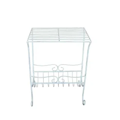 Tavolino in metallo con portariviste 40x28x53 cm bianco