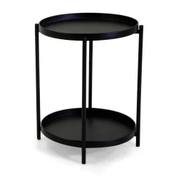 Tavolino da giardino tondo 2 piani in metallo nero Ø 40 cm H 50 cm
