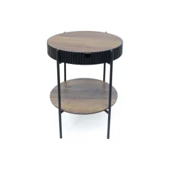 Tavolino legno e ferro 2 ripiani 42x42xH48 / 43x12,5xH50 cm scatola regalo