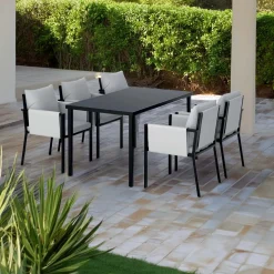 Tavolo e sedie da giardino Horsham in acciaio e textilene nero-grigio 4 posti