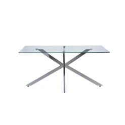 Tavolo fisso rettangolare con piano in vetro e gamba cromata 160x90x75 cm