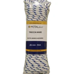 Treccia in polipropilene ø 6 mm x 25 mt bianca/azzurra