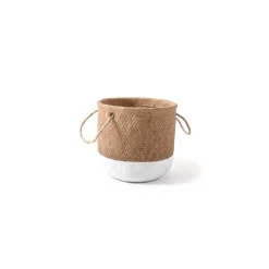 Vaso in cemento con manici in corda Ø18xH16,5cm beige